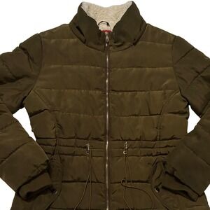 Guess Olive Green‎ Quilted Puffer Jacket Faux Fur Collar Medium Q94L05RCIS0
